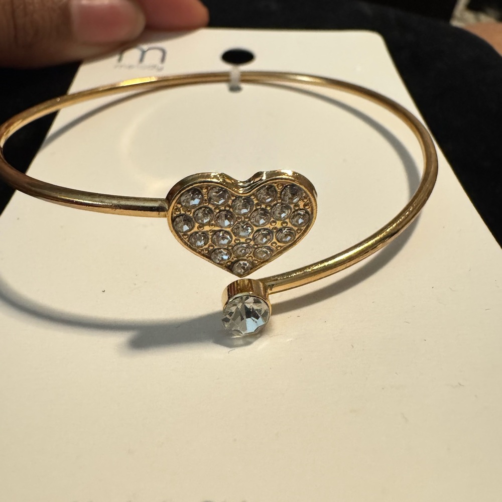 Melody Gold Crystal Heart Cuff Bangle Bracelet